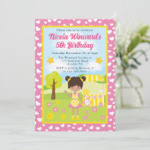 かわいいラテンアメリカ系女性レモネードガール子供の誕生日 招待状 (スタンド正面)