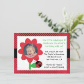 かわいいラディバグが3歳3歳の誕生日、水玉模様 招待状 (スタンド正面)