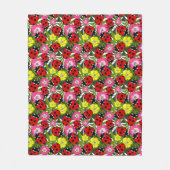 かわいいラディバグとカラフル花パターン(の模様が)ある フリースブランケット (正面)