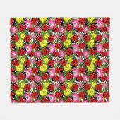 かわいいラディバグとカラフル花パターン(の模様が)ある フリースブランケット (正面(横))