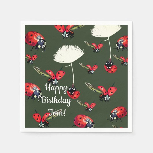 かわいいラディバグの誕生日紙ナプキンス スタンダードカクテルナプキン (正面)
