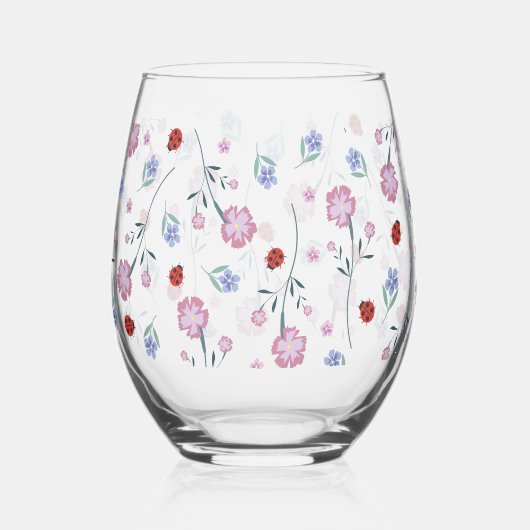 かわいいラディバグ水玉模様デイジーフラワー自然パターン ステムなしワイングラス (裏面)