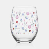 かわいいラディバグ水玉模様デイジーフラワー自然パターン ステムなしワイングラス (右)