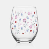 かわいいラディバグ水玉模様デイジーフラワー自然パターン ステムなしワイングラス (左)