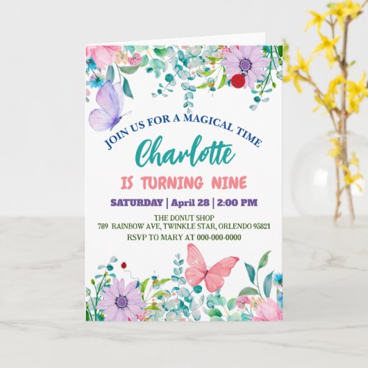 かわいいラディバグ水玉模様フローラフラワー誕生日名 カード (黄色い花)