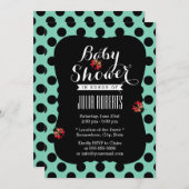 かわいいラディバグ水玉模様ミントグリーンベビーシャワー 招待状 (正面/裏面)