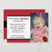 かわいいラディバグ、第2誕生日パーティー、水玉模様 招待状 (正面/裏面)