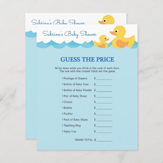 かわいいラバーアヒルテーマベビーシャワーゲーム (正面/裏面)