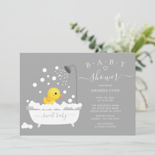 かわいいラバーダックシャワーベビー招待状 招待状 (スタンド正面)