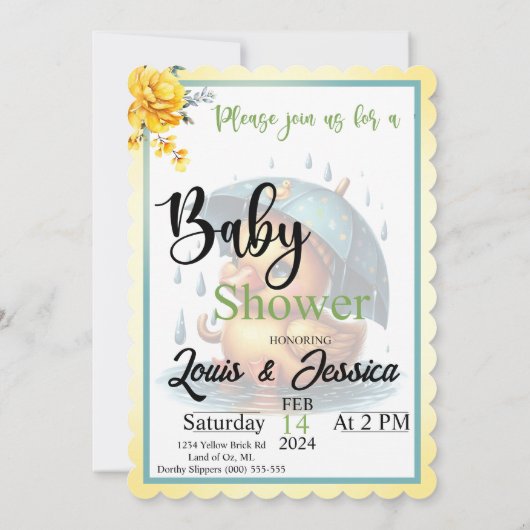 かわいいラバーダックベビーシャワー招待状 招待状 (裏面)