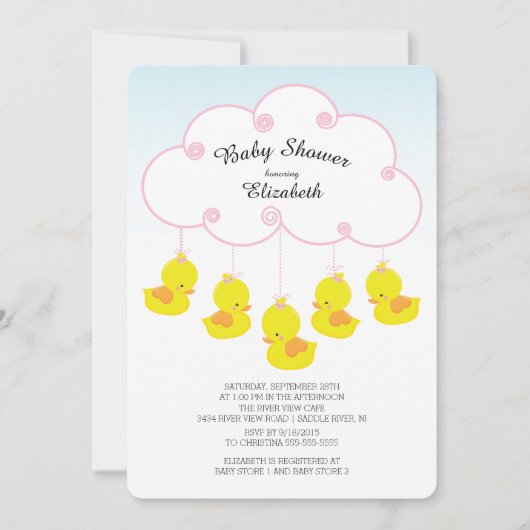 かわいいラバーダックベビーシャワー招待状 招待状 (正面)