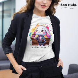 かわいいラビットアスレターホッピイースター名前をカスタムする Tシャツ