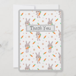 かわいいラビットオレンジグレーボーイガール サンキューカード