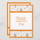 かわいいラビットオレンジ色の男の子 サンキューカード (正面/裏面)