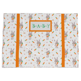 かわいいラビットオレンジ色の男の子 ラージペーパーバッグ