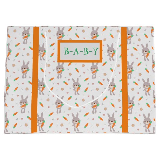 かわいいラビットオレンジ色の男の子 ラージペーパーバッグ (正面)