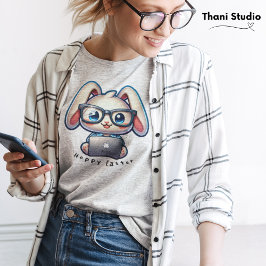 かわいいラビットテックグルホッピーイースター&名前をカスタムする Tシャツ