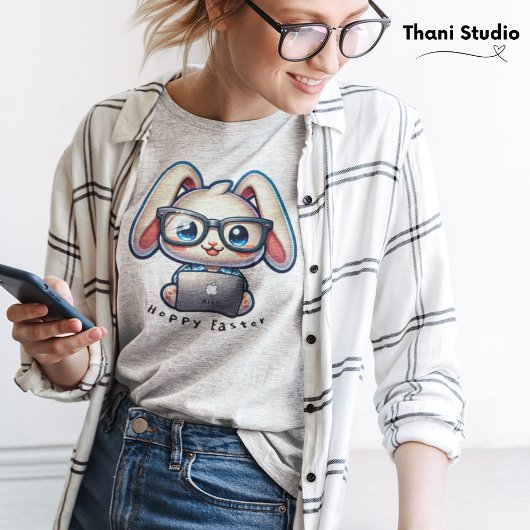 かわいいラビットテックグルホッピーイースター&名前をカスタムする Tシャツ