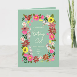 かわいいラビットバニーフローラ誕生日カード カード