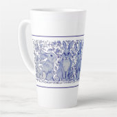 かわいいラビットファミリーブルーホワイトデルフトデダムマグカップ カフェラテマグ (左アングル)