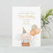 かわいいラビットファースト誕生日1歳 招待状 (スタンド正面)