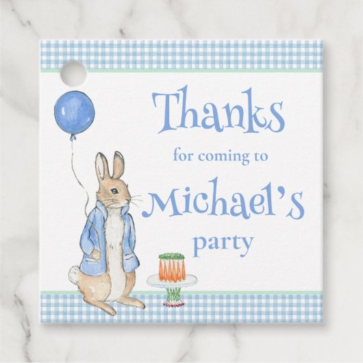 かわいいラビットブルー誕生日パーティーありがとう フェイバータグ (正面)