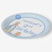 かわいいラビットブルー1歳の誕生日パーティー ペーパープレート (アングル)