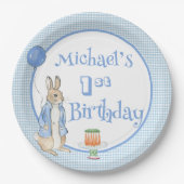 かわいいラビットブルー1歳の誕生日パーティー ペーパープレート (正面)