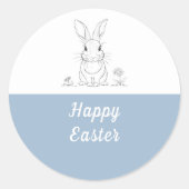 かわいいラビットラインアート – ハッピーイースターシール ラウンドシール (正面)