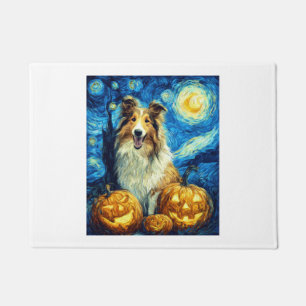 かわいいラフコリー犬のハロウィンジャックオーランタンパンプキン ドアマット