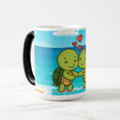かわいいラブウミガメ | 愛らしい漫画カップル モーフィングマグカップ (正面左)