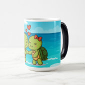 かわいいラブウミガメ | 愛らしい漫画カップル モーフィングマグカップ (正面右)