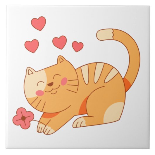かわいいラブオレンジ虎猫子猫 タイル (正面)