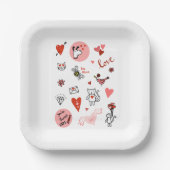 かわいいラブカートゥーン ペーパープレート (正面)