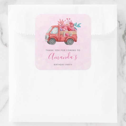 かわいいラブトラックとハート貨物誕生日 スクエアシール (バッグ)