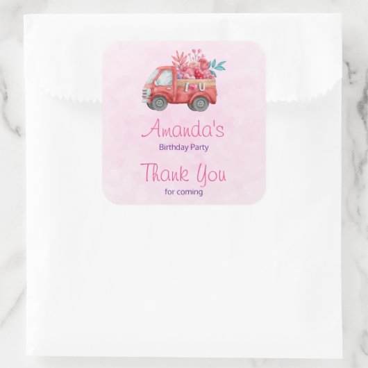 かわいいラブトラックバレンタイン誕生日ありがとう スクエアシール (バッグ)