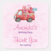 かわいいラブトラックバレンタイン誕生日ありがとう スクエアシール (正面)