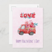 かわいいラブトラック運のバレンタインデー シーズンポストカード (正面/裏面)