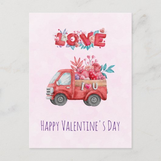 かわいいラブトラック運のバレンタインデー シーズンポストカード (正面)