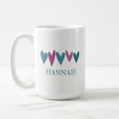 かわいいラブネームハートティール(緑がかった色)ターコイズ コーヒーマグカップ (左)