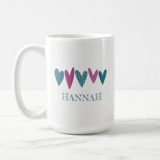 かわいいラブネームハートティール(緑がかった色)ターコイズ コーヒーマグカップ (左)