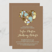 かわいいラブハートビーチ婚約パーティ 招待状 (正面/裏面)