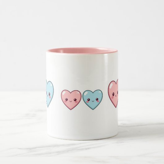 「かわいいラブハートマグカップかわいいパステルカップ」 ツートーンマグカップ (中央)