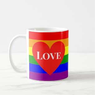 かわいいラブハートレインボープライドフラッグLGBTQ コーヒーマグカップ