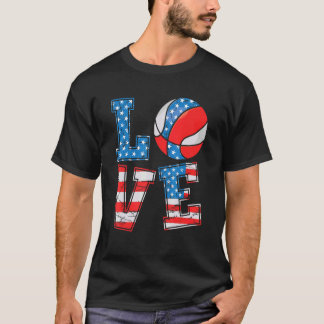 かわいいラブバスケットボールアメリカ国旗の女性ガールズバスケットボール Tシャツ