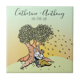 かわいいラブバニー結婚ウサギの記念日 タイル