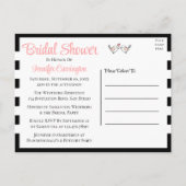 かわいいラブバーズピンクブラックラブバードブライダルシャワー インビテーションポストカード (裏面)