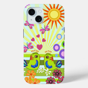 かわいいラブバーズベクトルイラストレーション iPhone 15ケース