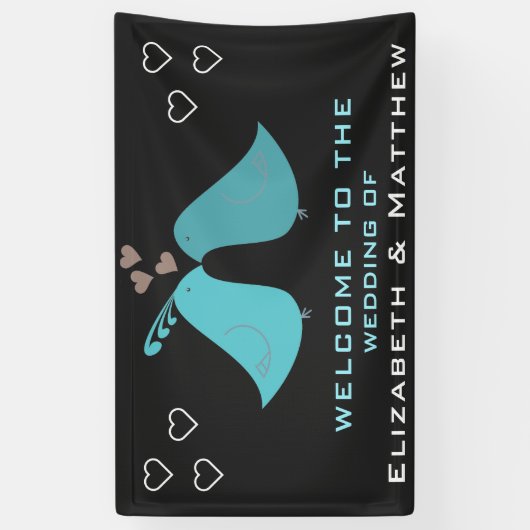 かわいいラブバードのカスタムウェディング 横断幕 (縦)