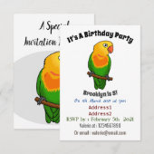 かわいいラブバードの漫画インコ 招待状 (正面/裏面)